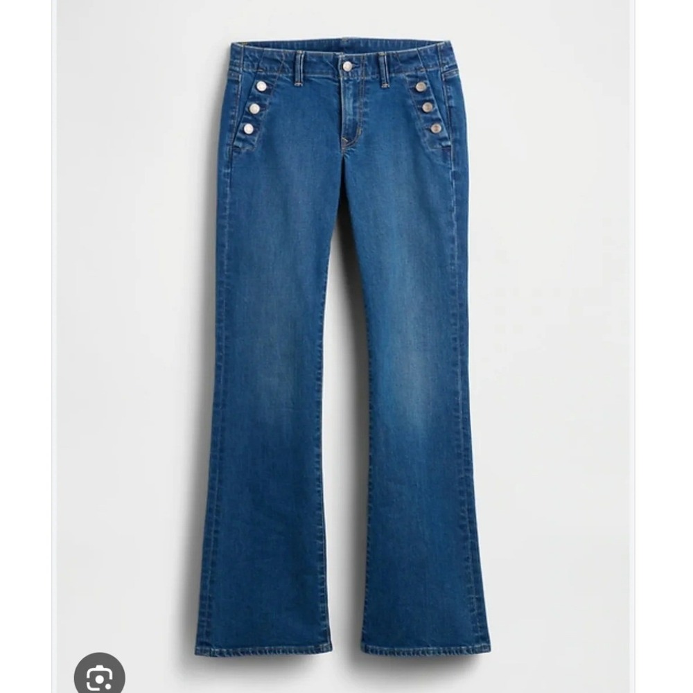 Gap 70s Flare High Rise Sailor Jeans Blue Denim Button Pockets (Size 20/35R)
